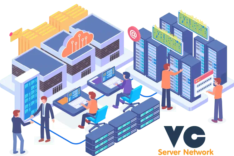 IT specialists manage server infrastructure and cloud systems in the data centre of the managed hosting provider VCServer Network.